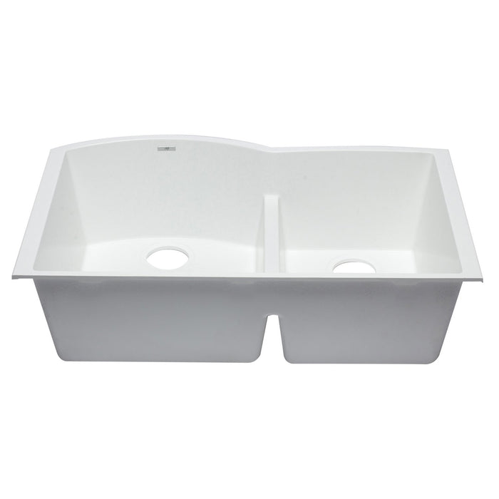 ALFI AB3320UM-W White 33" Double Bowl Undermount Granite Composite Kitchen Sink