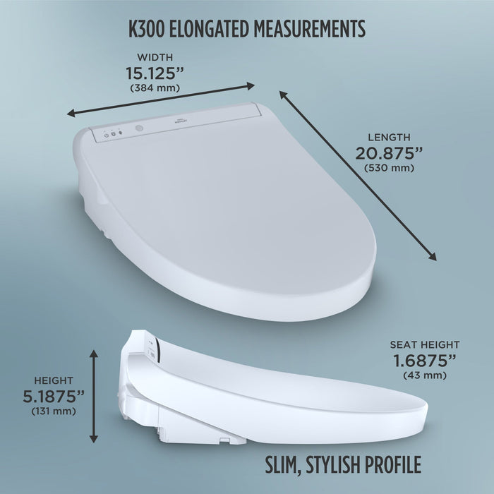 TOTO SW3036R#01 Washlet K300 Bidet Elongated Toilet Seat with Water Heating, and Wand Cleaning