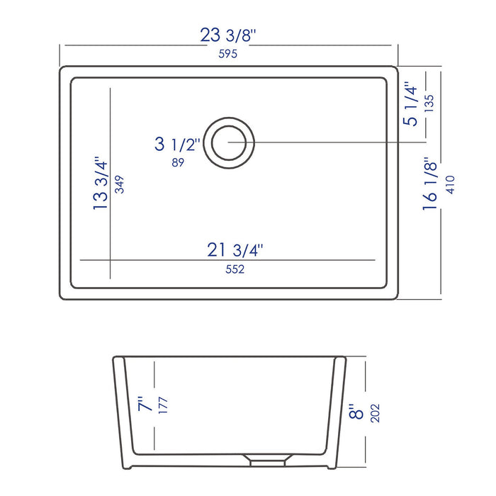 ALFI Brand AB503UM-W 24 inch White Single Bowl Fireclay Undermount Kitchen Sink