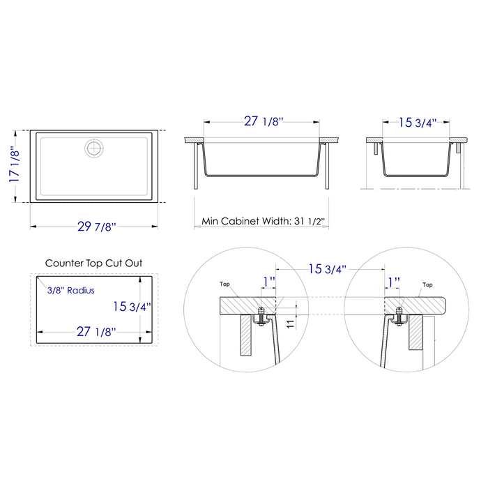 ALFI AB3020UM-B Biscuit 30" Undermount Single Bowl Granite Composite Sink