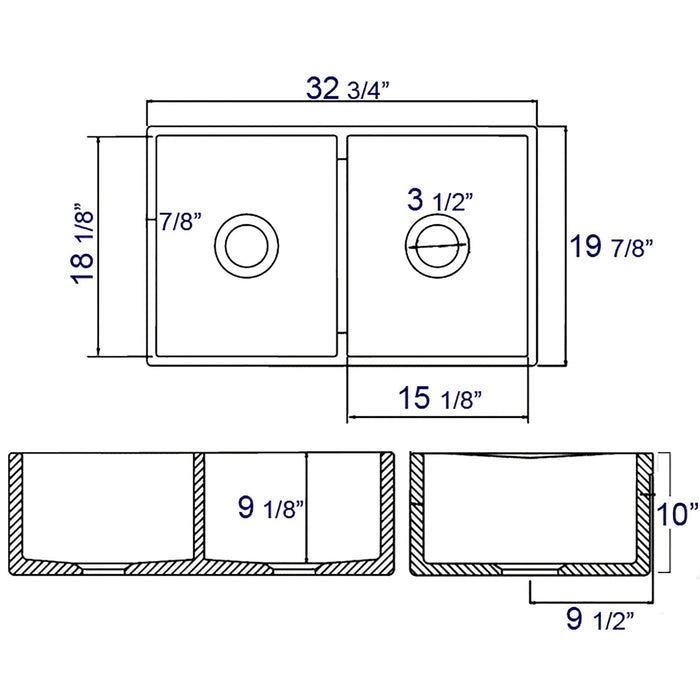 ALFI AB538-W White 32" Smooth Apron Double Bowl Fireclay Farmhouse Kitchen Sink