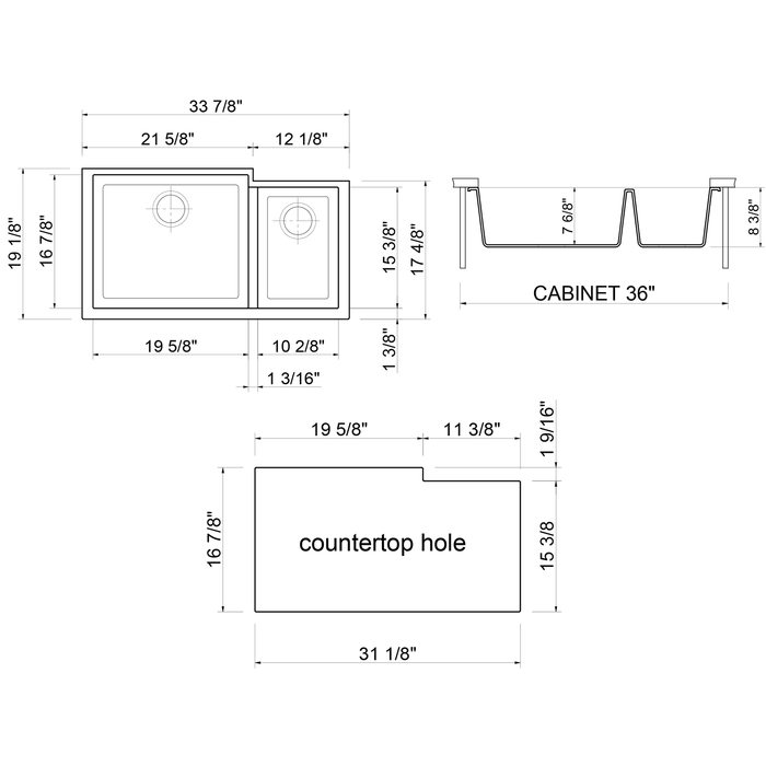 ALFI AB3319UM-W White 34" Double Bowl Undermount Granite Composite Kitchen Sink