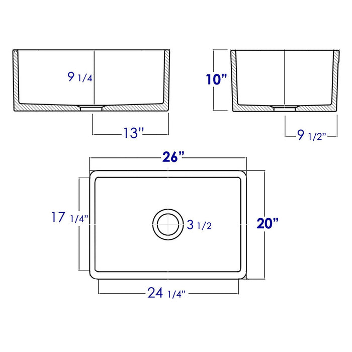ALFI AB506-B Biscuit 26" Lip Apron Single Bowl Fireclay Farmhouse Sink