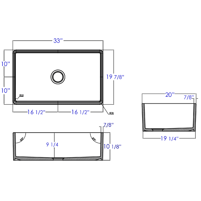 ALFI Brand AB533-W 33" White Smooth Apron Single Bowl Fireclay Farm Sink