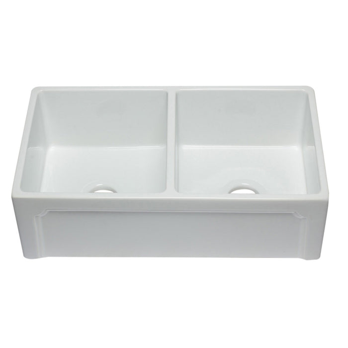 ALFI AB3318DB-W 33 inch White Reversible Double Bowl Fireclay Farmhouse Kitchen Sink