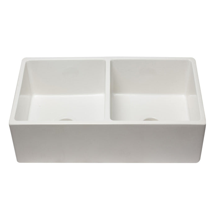 ALFI AB3318DB-W 33 inch White Reversible Double Bowl Fireclay Farmhouse Kitchen Sink
