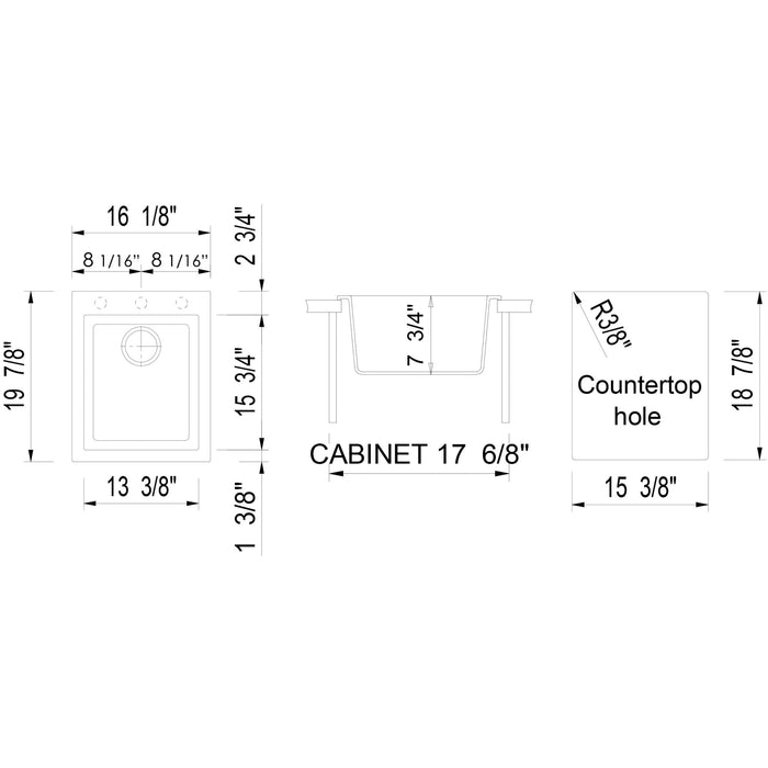 ALFI Brand AB1720DI-C Chocolate 17" Drop-In Granite Composite Kitchen Prep Sink