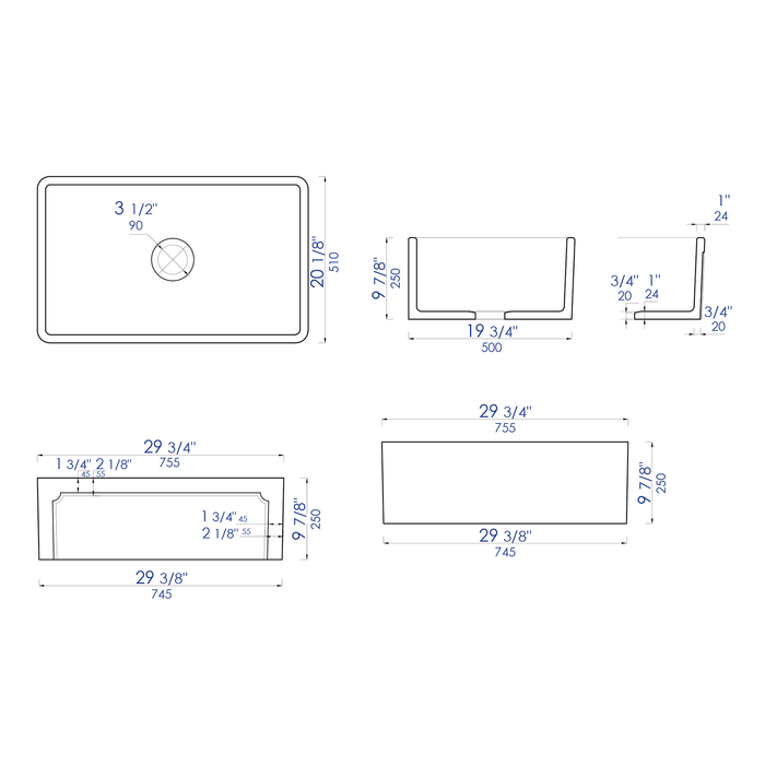 ALFI AB3020SB-W 30 inch White Reversible Single Bowl Fireclay Farmhouse Kitchen Sink