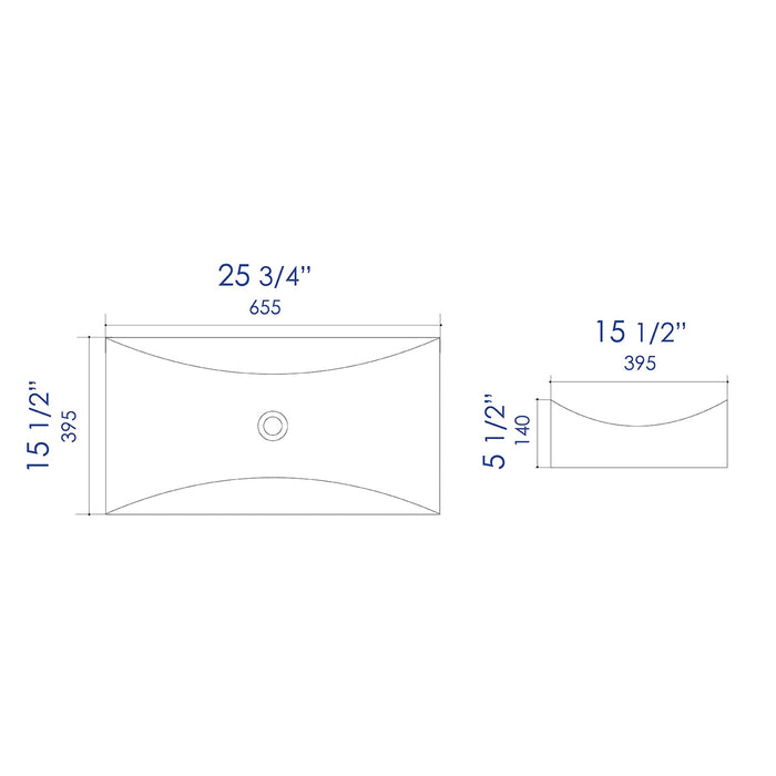 ALFI Brand ABC904 White Modern 26" Fancy Rectangular Above-Mount Ceramic Sink