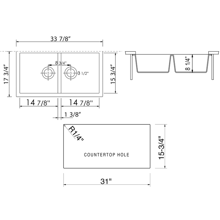 ALFI AB3420UM-W White 34" Undermount Double Bowl Granite Composite Kitchen Sink