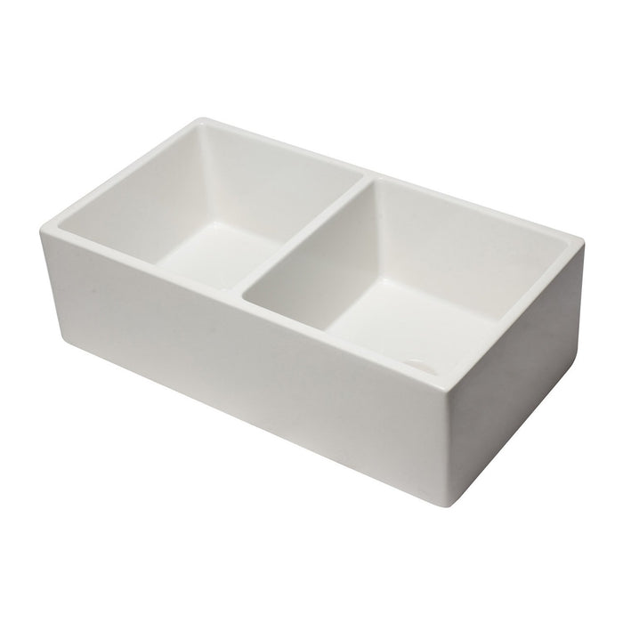 ALFI AB3318DB-W 33 inch White Reversible Double Bowl Fireclay Farmhouse Kitchen Sink