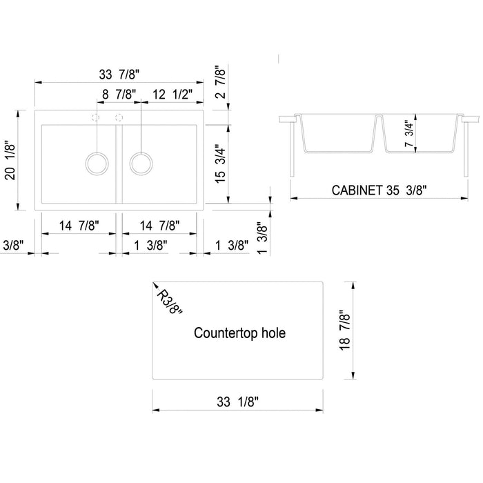ALFI Brand AB3420DI-T Titanium 34" Drop-In 2x Bowl Granite Comp Kitchen Sink