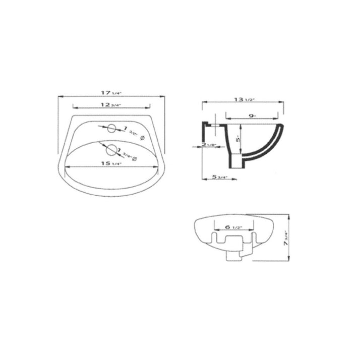 ALFI Brand AB106 White Small Porcelain Wall Mount Basin with Overflow