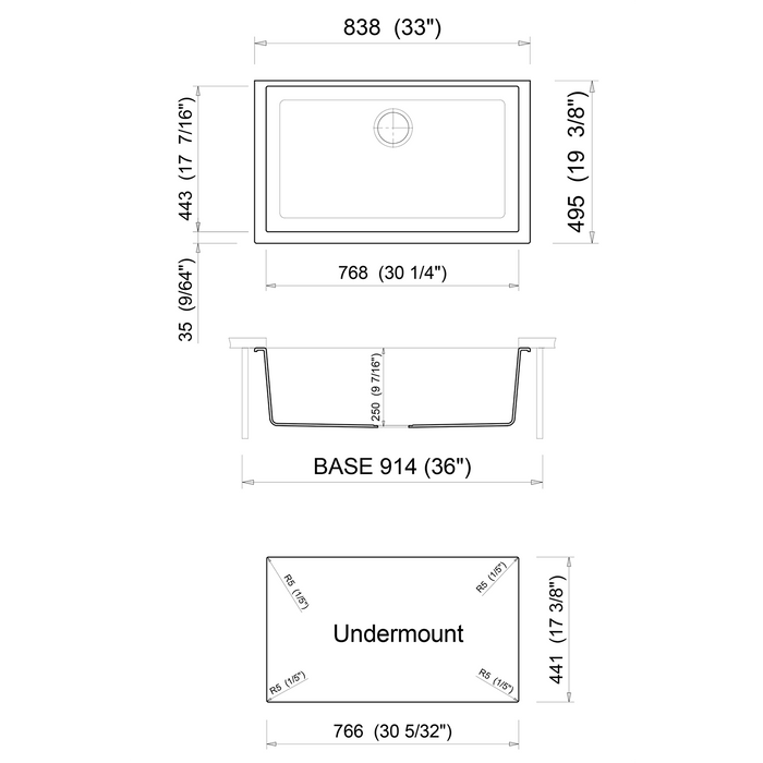 ALFI AB3322UM-B Biscuit 33" Single Bowl Undermount Granite Composite Sink