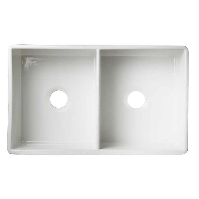 ALFI AB538-W White 32" Smooth Apron Double Bowl Fireclay Farmhouse Kitchen Sink