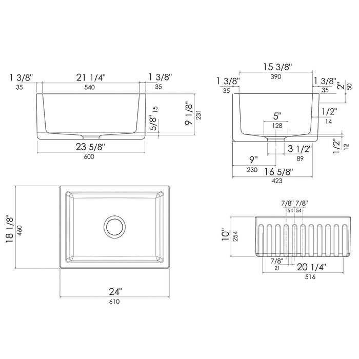 ALFI AB3018HS-BG 30" Black Gloss Reversible Smooth / Fluted Fireclay Farm Sink