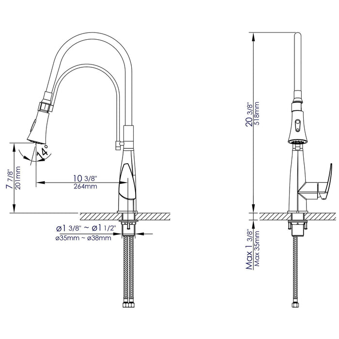 ALFI Brand ABKF3001-BN Brushed Nickel Kitchen Faucet with Black Rubber Stem