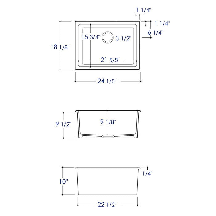 ALFI Brand AB2418UD 24" White Undermount / Drop-in Fireclay Kitchen Sink