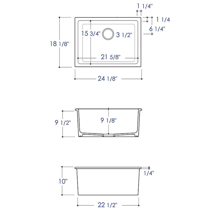 ALFI Brand AB2418UD-BM 24" Matte Black Undermount / Drop-in Fireclay Kitchen Sink