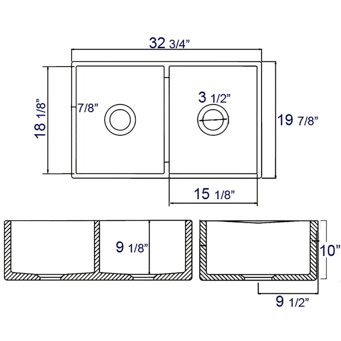ALFI AB539-B Biscuit 32" Lip Apron Double Bowl Fireclay Farmhouse Sink