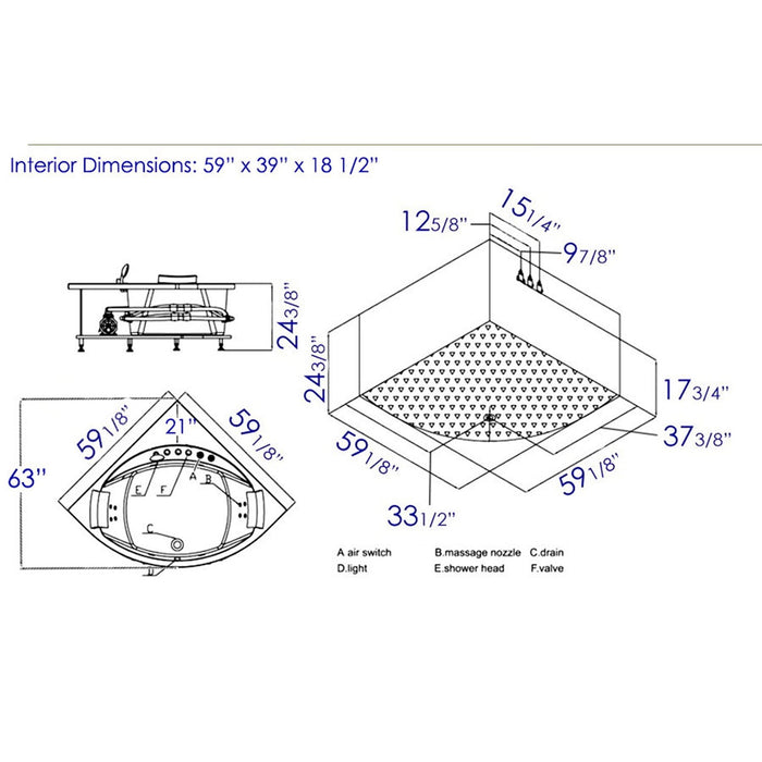 EAGO AM200 5' Modern Double Seat Corner Whirlpool Bath Tub with Fixtures