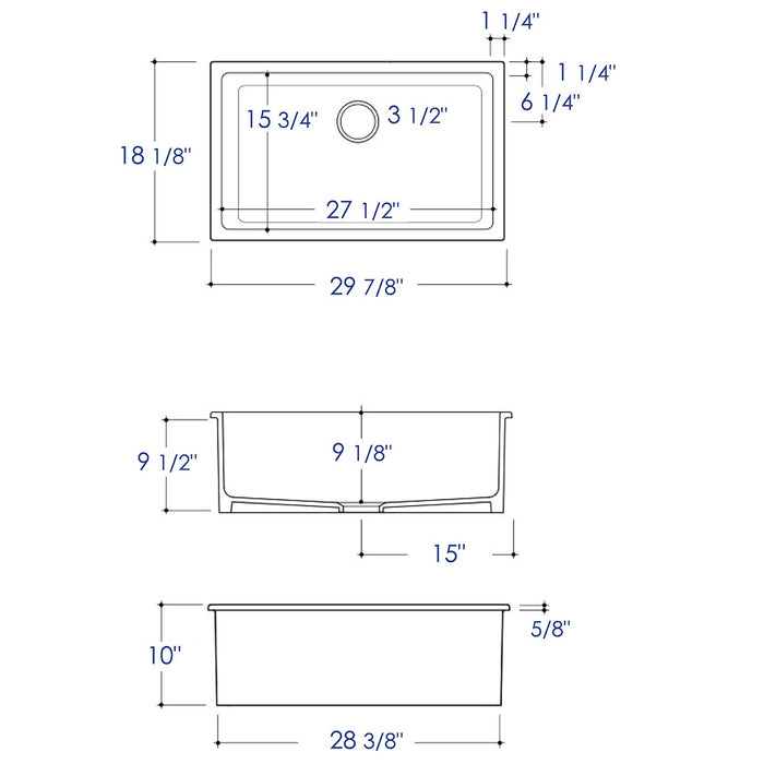 ALFI Brand AB3018UD-W 30" White Undermount / Drop-in Fireclay Kitchen Sink