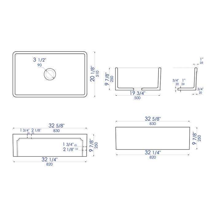 ALFI AB3320SB-B 33 inch Biscuit Reversible Single Bowl Fireclay Farmhouse Sink