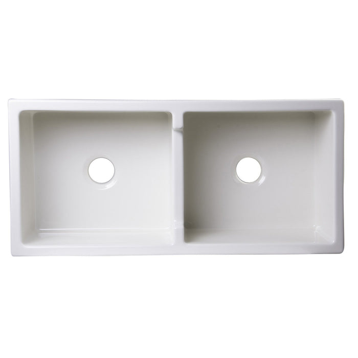 ALFI AB3918DB-B 39" Biscuit Smooth Apron Wall Fireclay Double Bowl Farm Sink