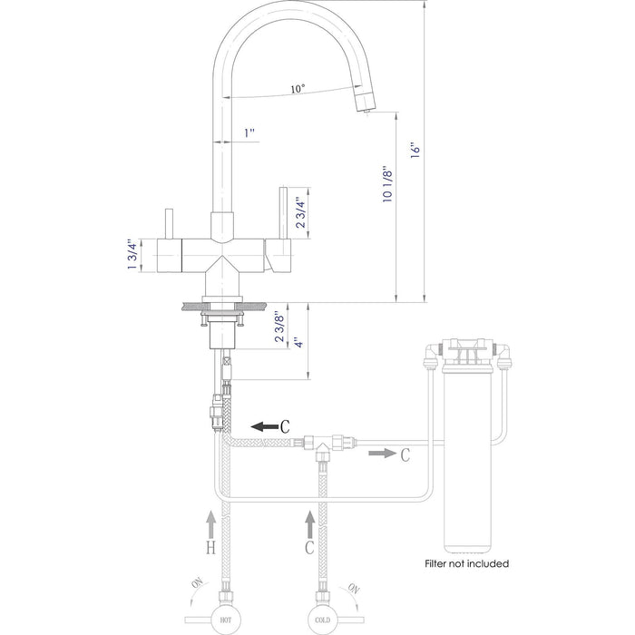 ALFI Brand AB2042-PSS Polished Stainless Steel Kitchen Faucet/Drinking Water