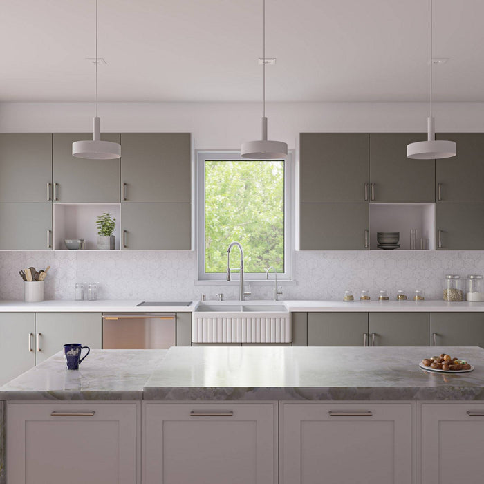 ALFI AB537-W White 32" Fluted Apron Double Bowl Fireclay Farmhouse Kitchen Sink