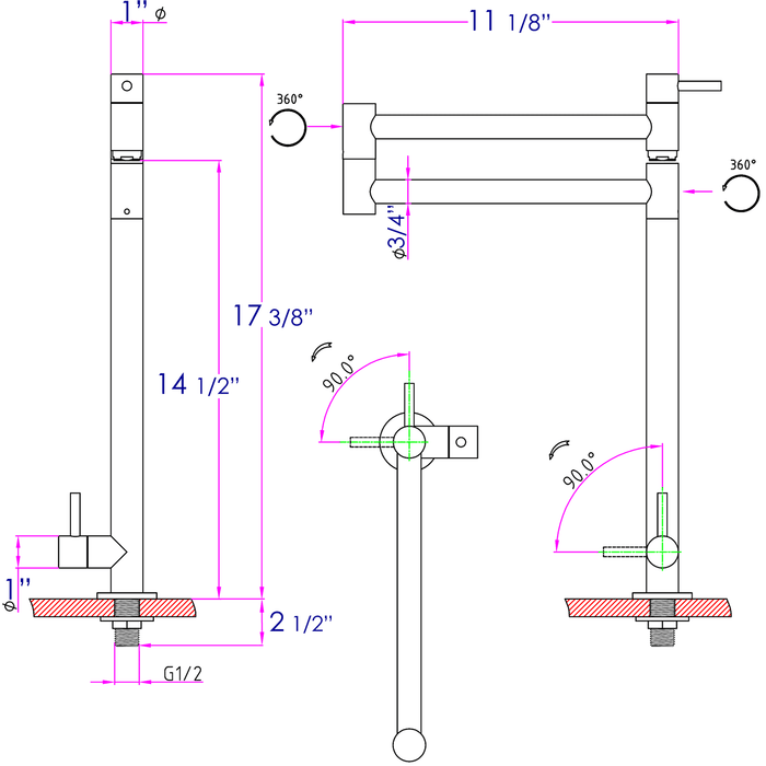 ALFI Brand AB5018-BSS Brushed Stainless Steel Retractable Pot Filler Faucet