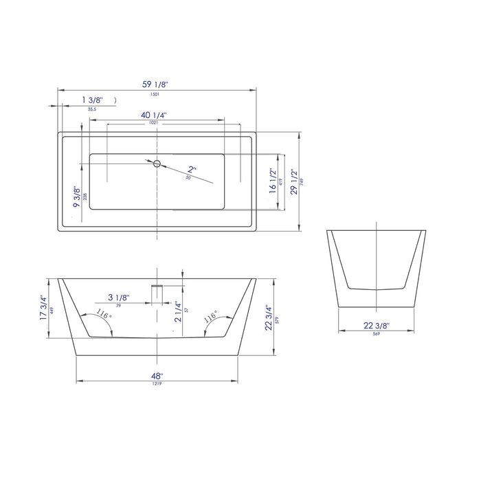 ALFI AB8833 59 inch White Rectangular Acrylic Free Standing Soaking Bathtub