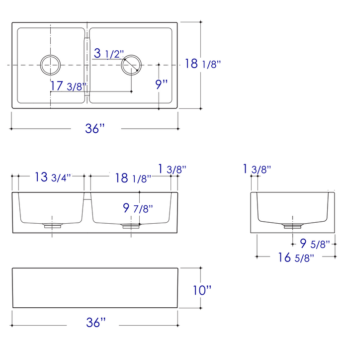 ALFI AB3618DB-B 36" Biscuit Smooth Apron Wall Fireclay Double Bowl Farm Sink