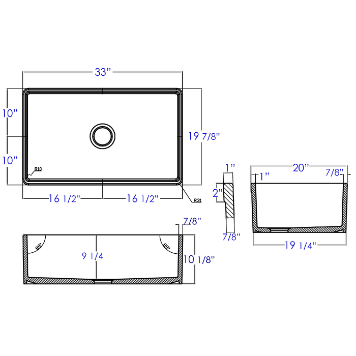 ALFI Brand AB532-B 33" Biscuit Single Bowl Fluted Apron Fireclay Farm Sink