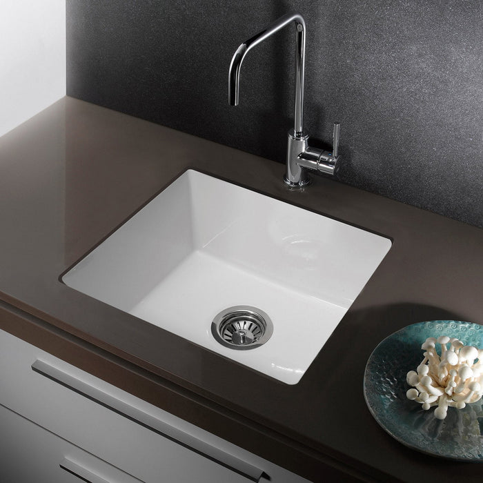 ALFI Brand AB2017 20" White Single Bowl Fireclay Undermount Kitchen Sink