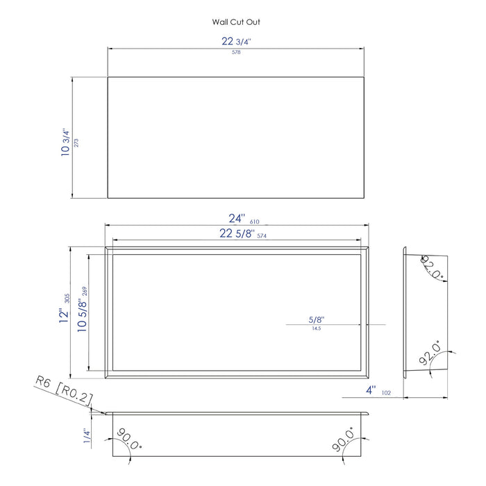ALFI Brand 24 x 12 Black Matte Stainless Steel Horizontal Single Shelf Bath Shower Niche