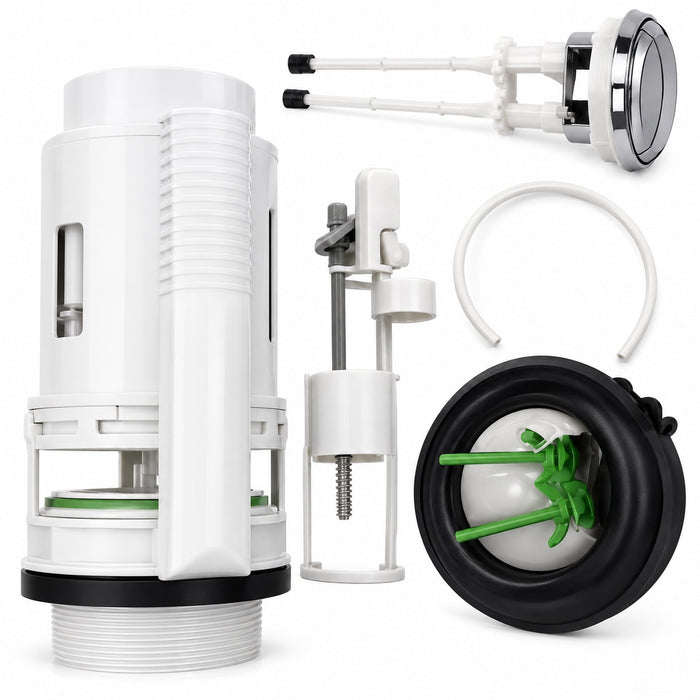 Duravit dual-flush valve kit with push button, seal and mounting components