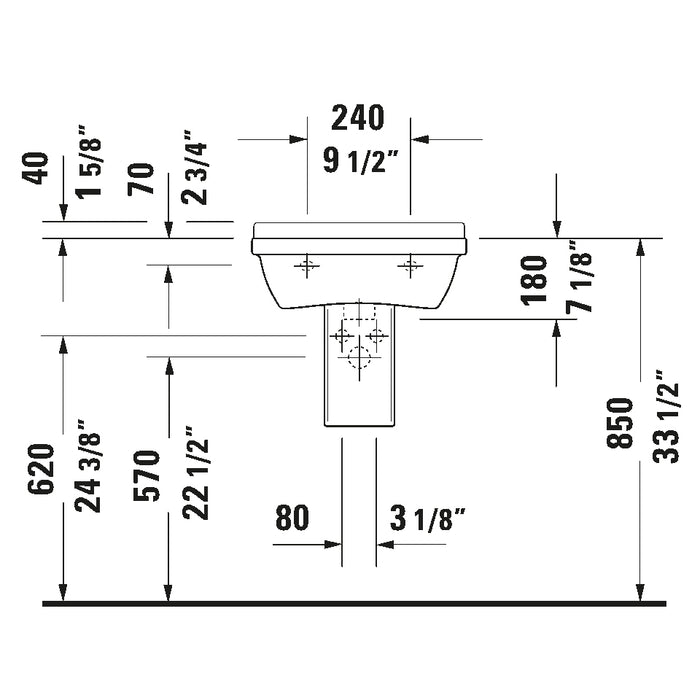 Duravit 0300500000 Starck 3 19 5/8" Rectangular Wall Mounted Bathroom Sink with 1 Hole