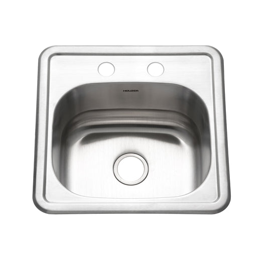 Houzer 1515-6BS-1 Hospitality 15" Stainless Steel Drop-in Topmount 2-Hole Bar and Prep Sink
