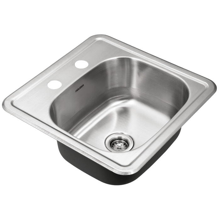 Houzer 1515-6BS-1 Hospitality 15" Stainless Steel Drop-in Topmount 2-Hole Bar and Prep Sink