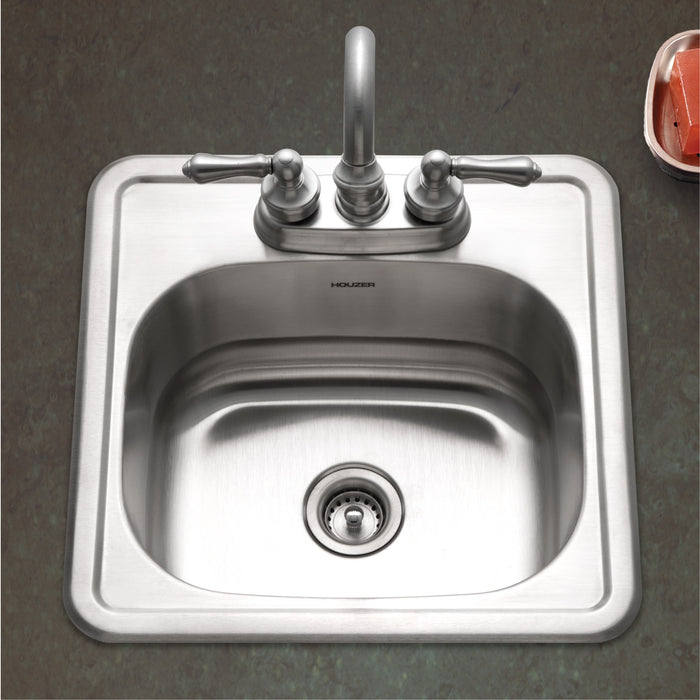 Houzer 1515-6BS-1 Hospitality 15" Stainless Steel Drop-in Topmount 2-Hole Bar and Prep Sink