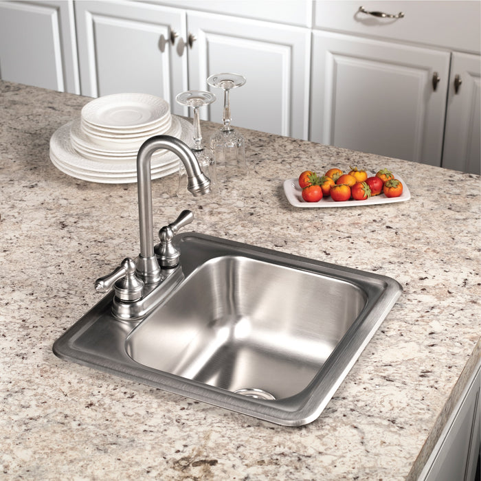 Houzer 1515-6BS-1 Hospitality 15" Stainless Steel Drop-in Topmount 2-Hole Bar and Prep Sink