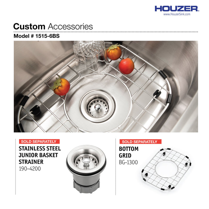 Houzer 1515-6BS-1 Hospitality 15" Stainless Steel Drop-in Topmount 2-Hole Bar and Prep Sink