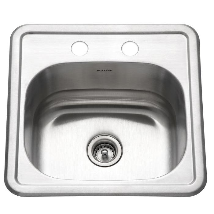 Houzer 1515-6BS-1 Hospitality 15" Stainless Steel Drop-in Topmount 2-Hole Bar and Prep Sink