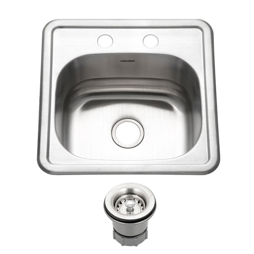 Houzer 1515-6BS-C Hospitality 15" Stainless Steel Drop-in Topmount 2-Hole Bar and Prep Sink