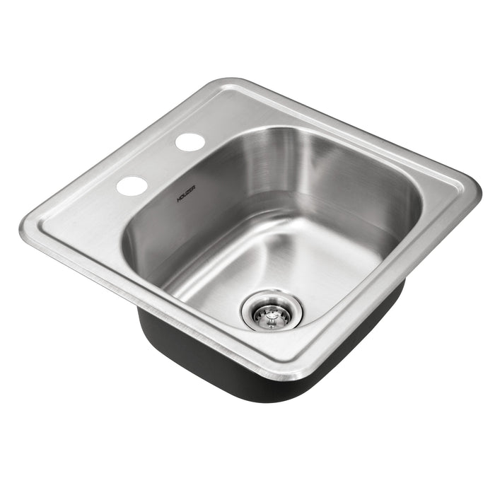 Houzer 1515-6BS-C Hospitality 15" Stainless Steel Drop-in Topmount 2-Hole Bar and Prep Sink with Strainer