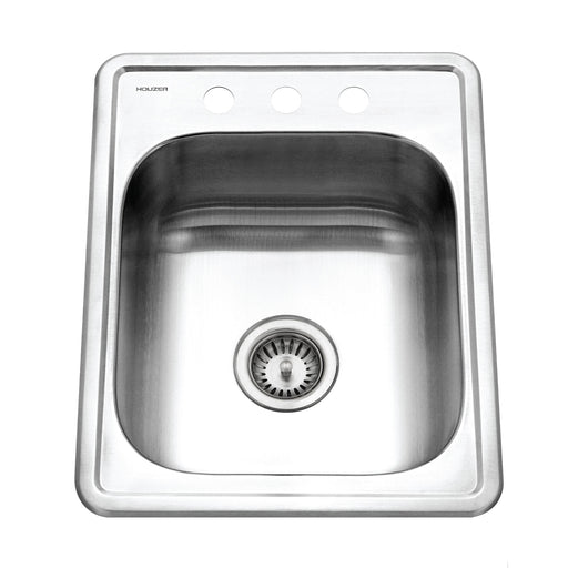 Houzer 1722-7BS-1 Hospitality 17" Stainless Steel Drop-in Topmount 3-Hole Large Bar and Prep Sink