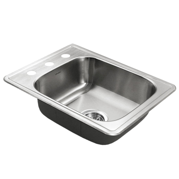 Houzer 1722-7BS-1 Hospitality 17" Stainless Steel Drop-in Topmount 3-Hole Large Bar and Prep Sink with Strainer