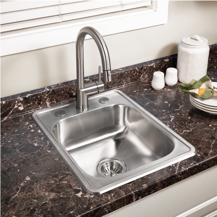 Houzer 1722-7BS-1 Hospitality 17" Stainless Steel Drop-in Topmount 3-Hole Large Bar and Prep Sink with Strainer