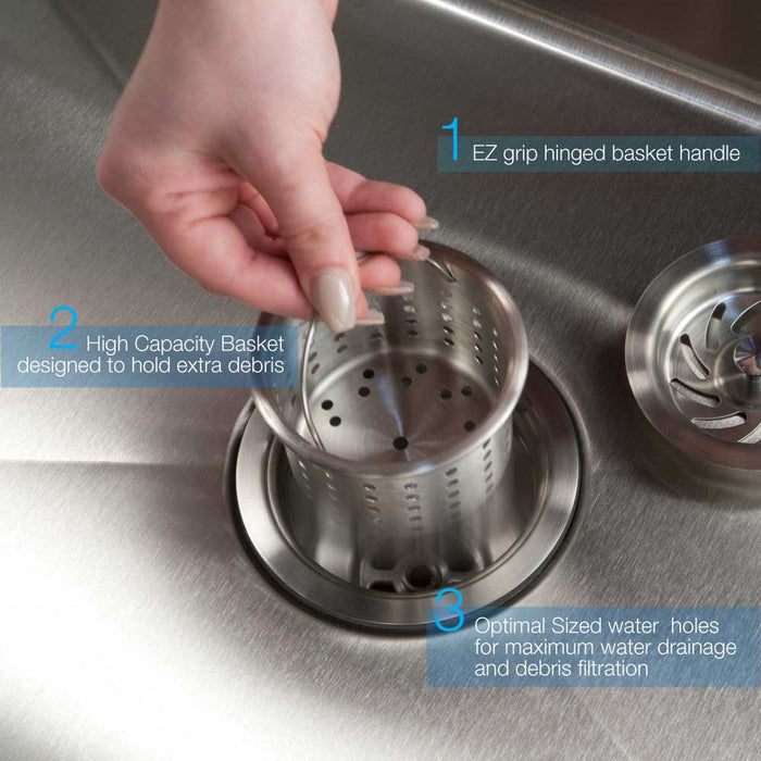 Houzer 190-9300 3-1/2" Stainless Steel Deep Cup Basket Strainer